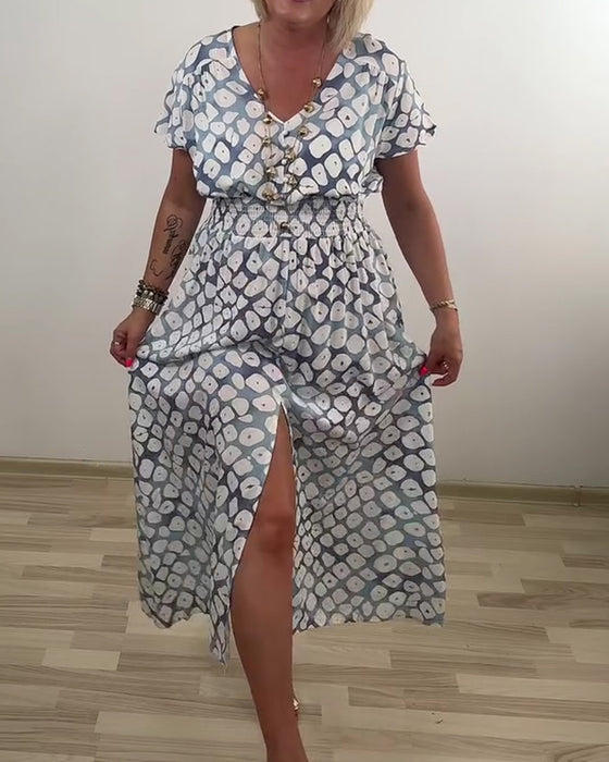 Elegant Sophisticated Geometric Print Slit Dress