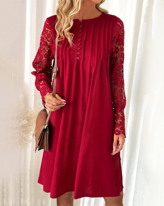 Pleated lace sleeve dress