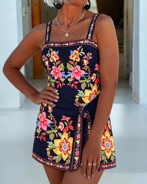 Vintage Floral Wrap Skirt One-Piece