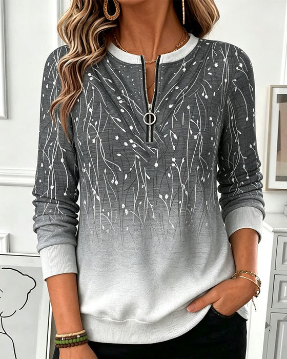 Crew Neck Zip Ombre Sweatshirt