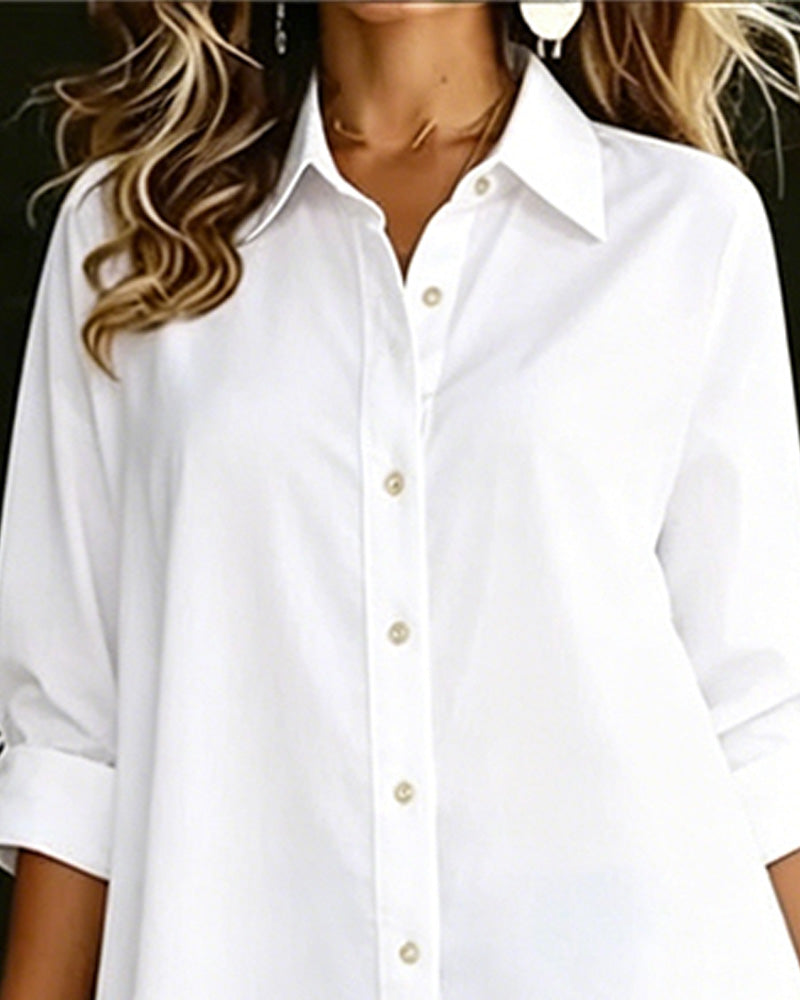 Asymmetrical Fashion Lapel Solid Long Sleeve Shirt