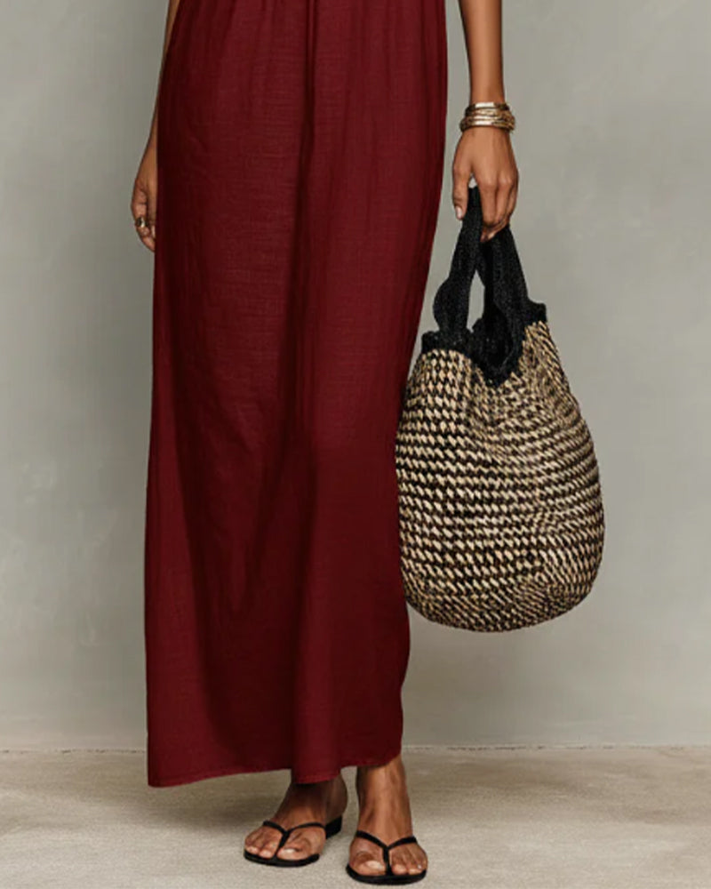 Contrast Color Straight Maxi Dress