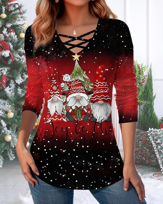 V-neck Christmas graphic T-shirt