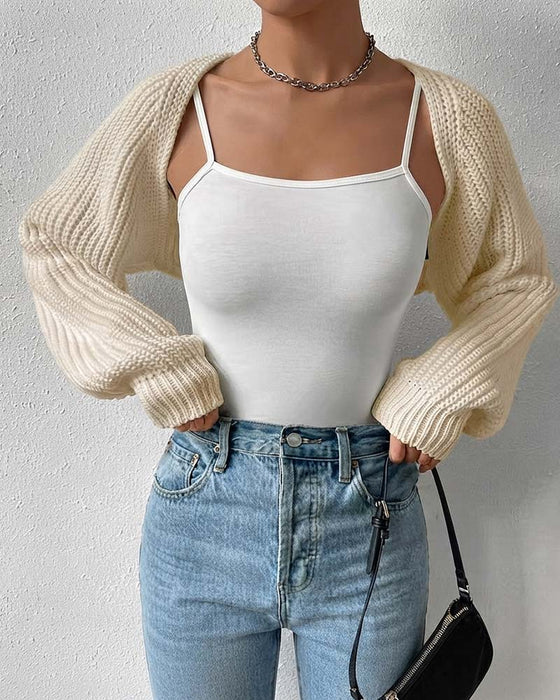Solid Color Long Sleeve Short Cardigan