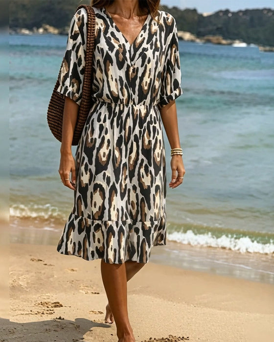 Casual A-Line Leopard Dress