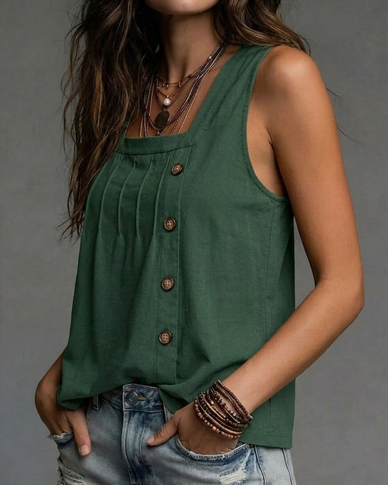 Square Neck Side Button Tank Top