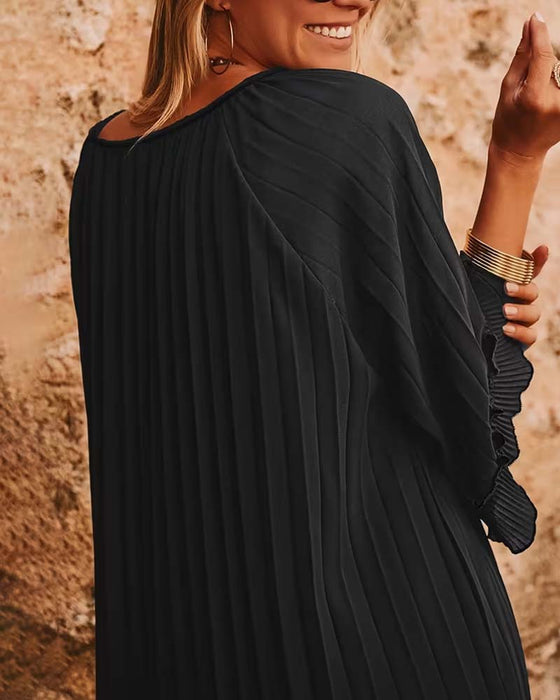 V-Neck Ruffled Three-Quarter Sleeve Dress