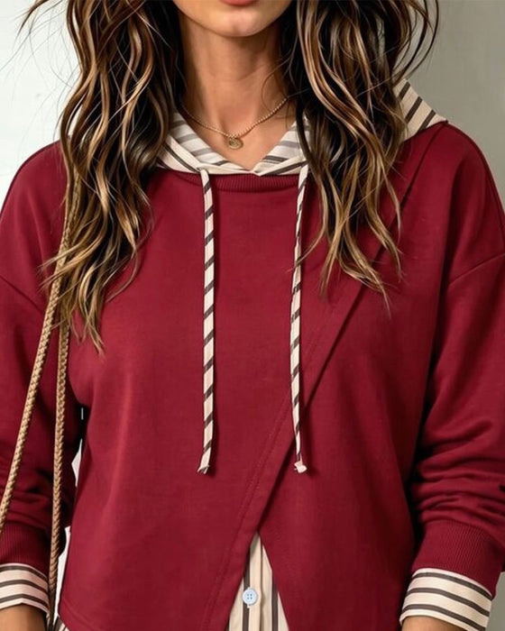 Fake Two-Piece Striped Patchwork Hoodie
