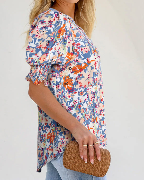 Elegant Small Floral Print Blouse
