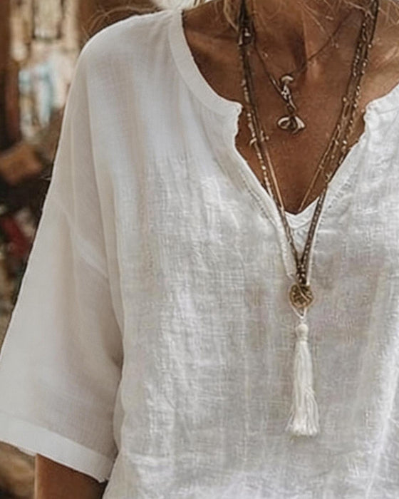 V-Neck Half Sleeve Solid Top