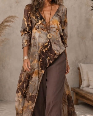 V-Neck Long Sleeve Irregular Blouse