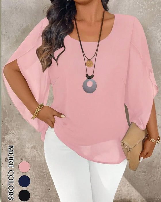 Crew Neck Irregular Solid Blouse
