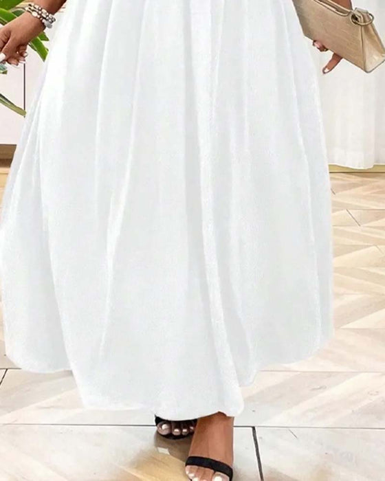 V-Neck Flared Spaghetti Strap Long Dresses