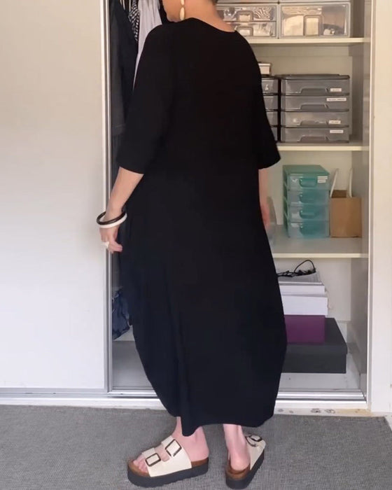 Round neck solid color simple dress