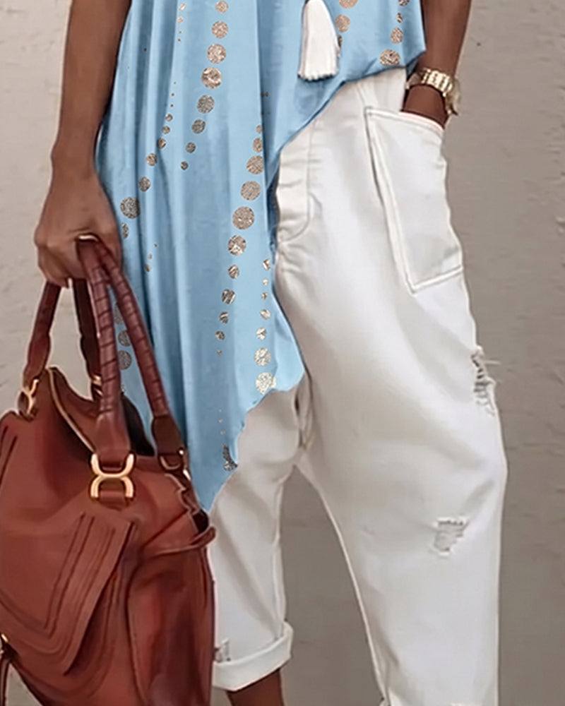 Casual Polka Dot Irregular Blouse