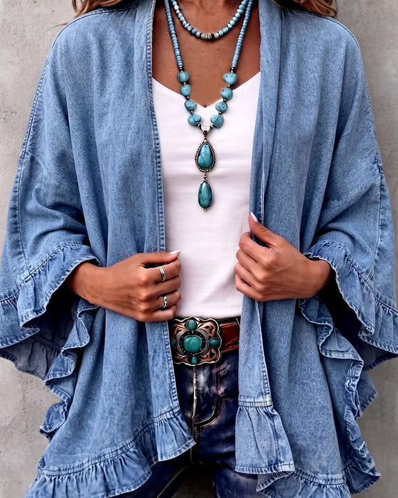 Denim Ruffle Loose Coat