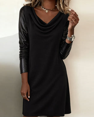 Straight Swing Collar Material Patchwork Dress