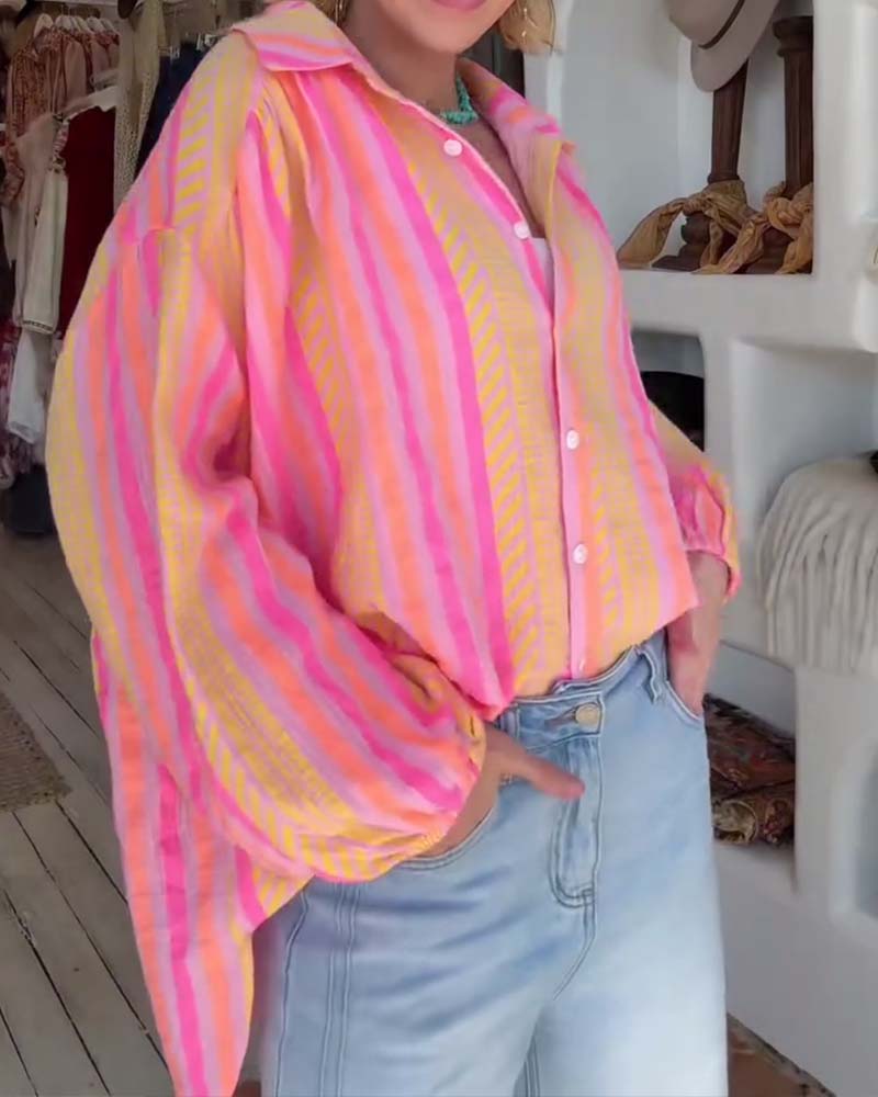 Color-Block Striped Loose Blouse