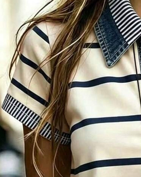 Striped Casual Lapel Blouse