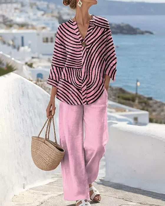 Irregular Stripe Casual Set