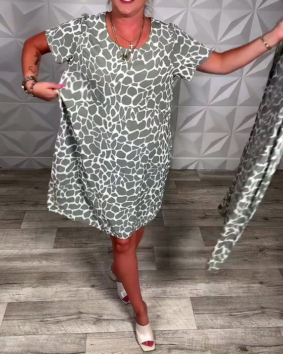 Casual Printed Crew Neck Dress