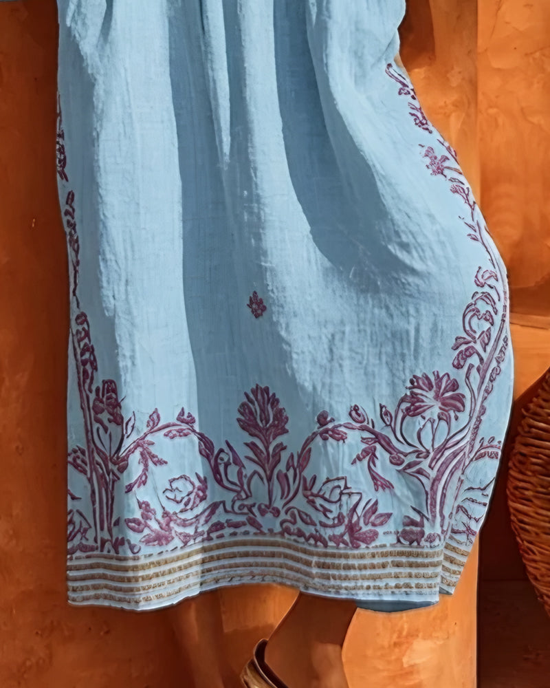 V-Neck Ethnic Print Loose Fit Dress