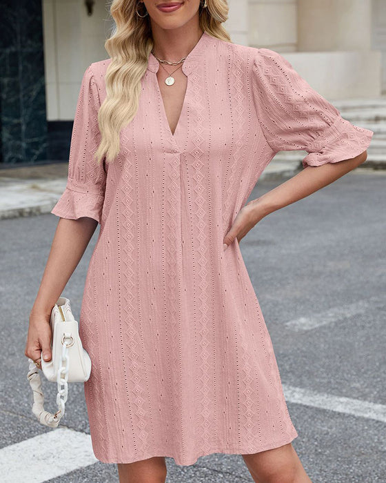 Solid Color V-Neck Dress