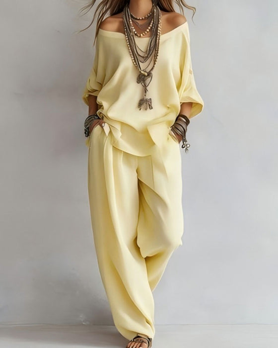 Off-Shoulder Wide-Leg Pants Two-Piece Set
