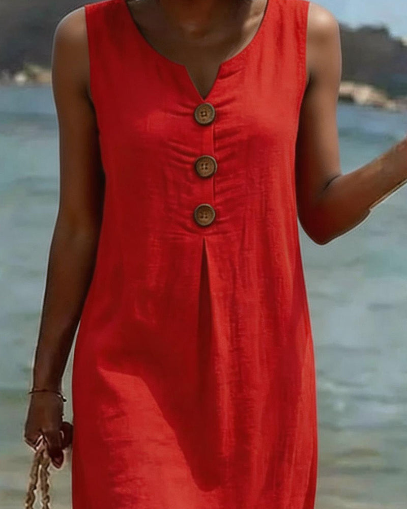 Buttoned Sleeveless Dress