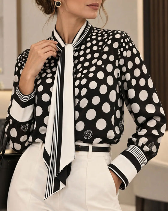 Bandage Striped Polka-Dot Top