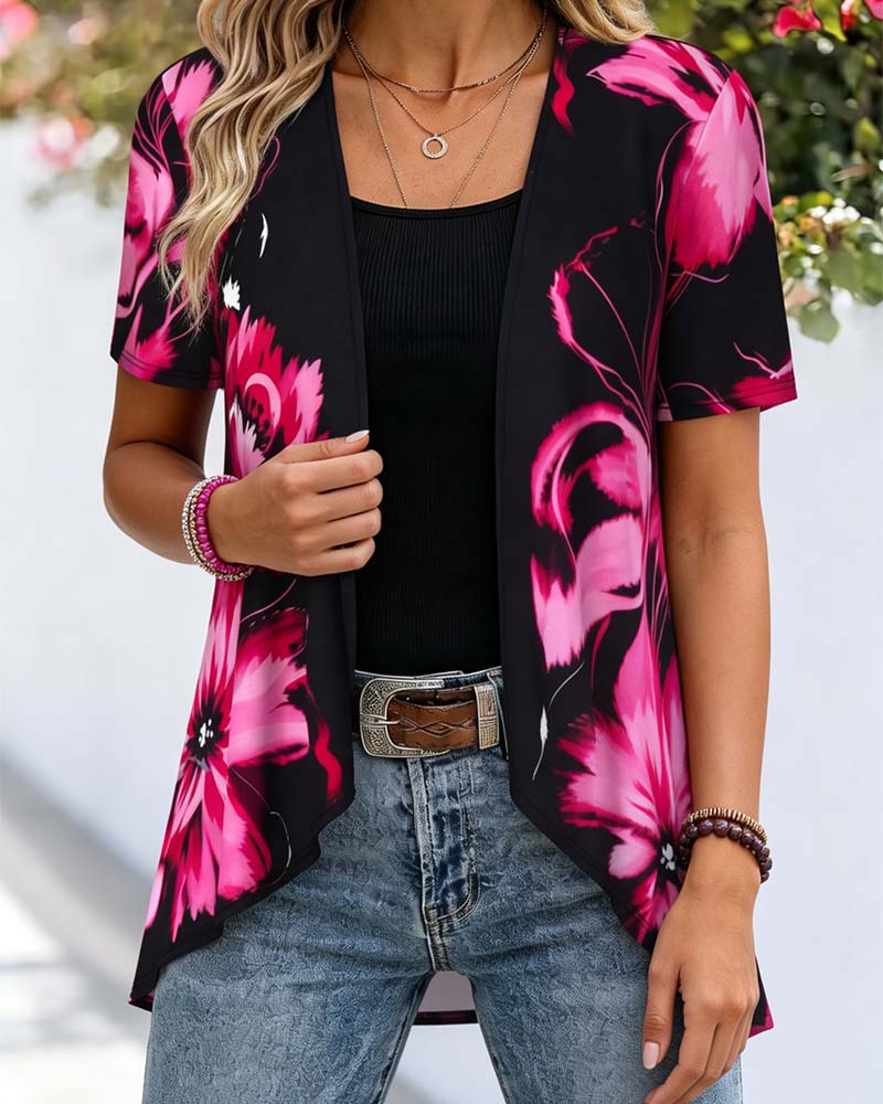 Black Base Rose Red Floral Blouse