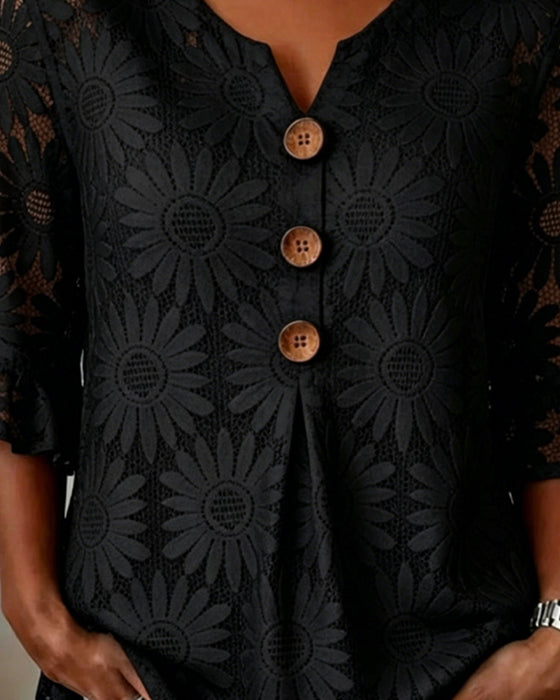 Ruffled Daisy-Print Blouse With Ruffle Sleeves