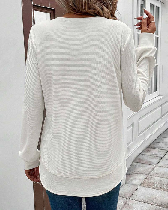 Round Neck Long Sleeve Solid Color Top