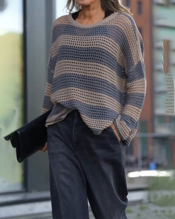 Stripe Cutout Knit Pullover