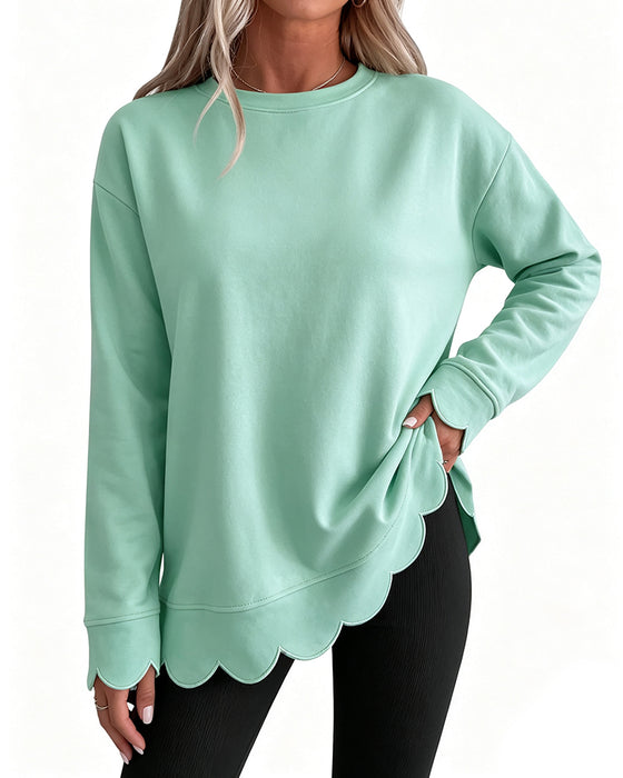 Scallop Trim Casual Sweatshirt