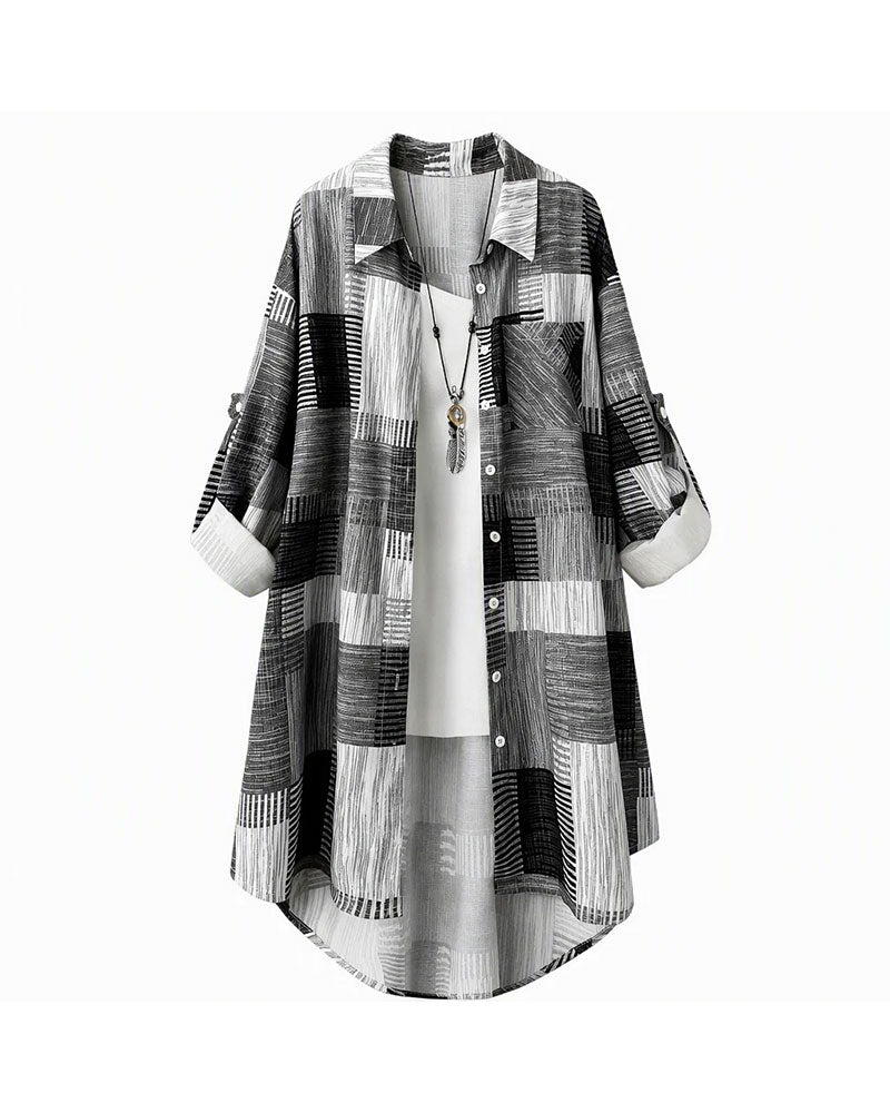 Patchwork Print Midi Shirt