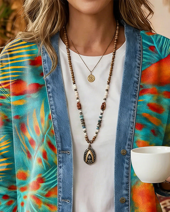 Bohemian Denim Patchwork Floral Coat