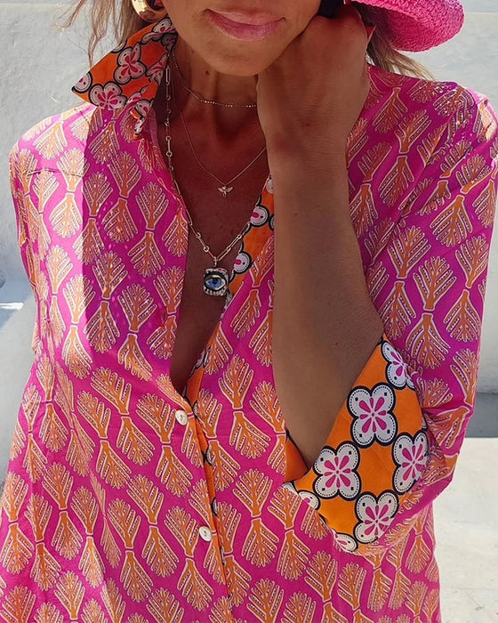 Geometric Wheat Print Shirt Dress