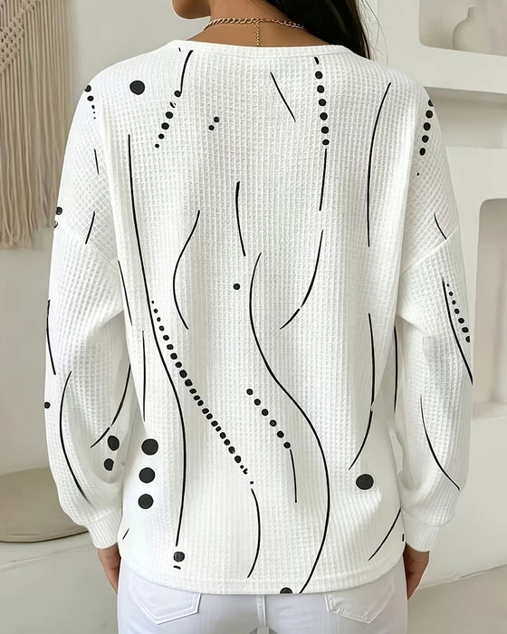 Abstract Print Waffle Henley Top