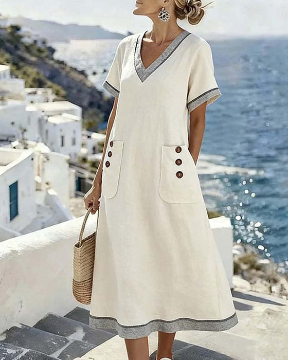 V-Neck Linen Dress