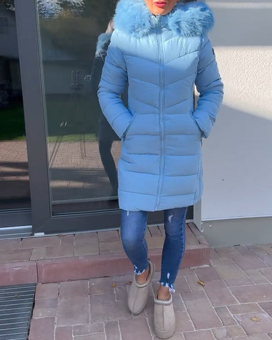 Casual solid color zipper pocket hooded padded jacket