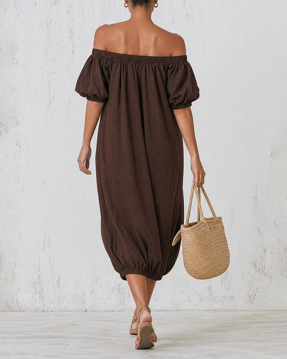 Off-Shoulder Bubble Sleeve Pocket Dress