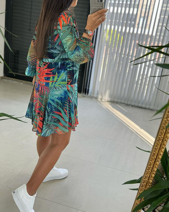 Long sleeve chiffon printed dress