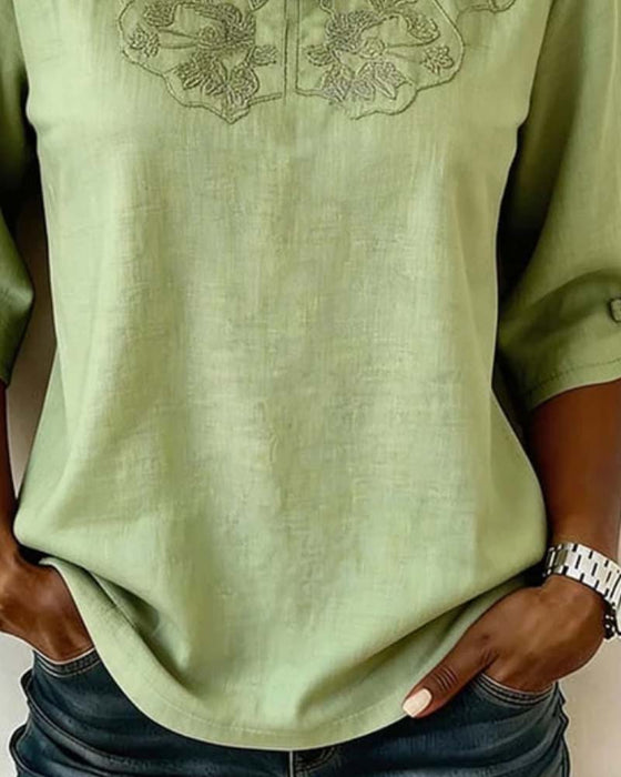 Frog Button Mandarin Collar Chinese-Style Blouse