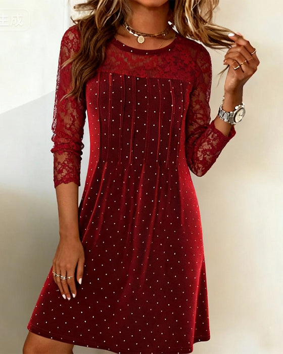 Solid Color Patchwork Polka Dot Dress