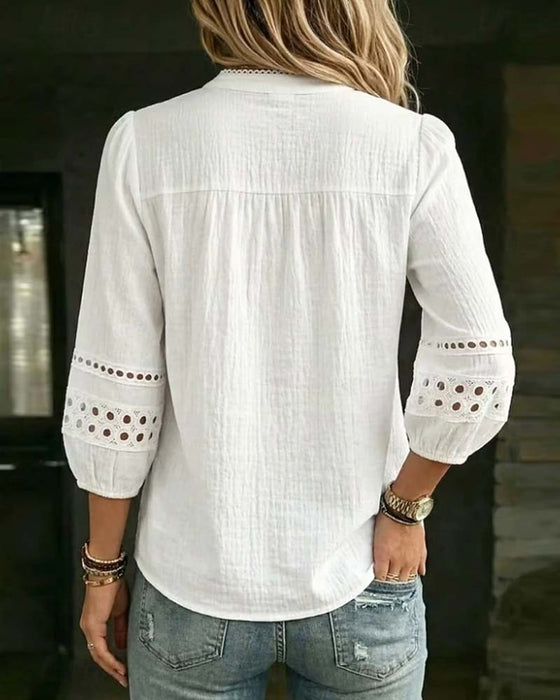 Mandarin Collar Hollow Out Blouse