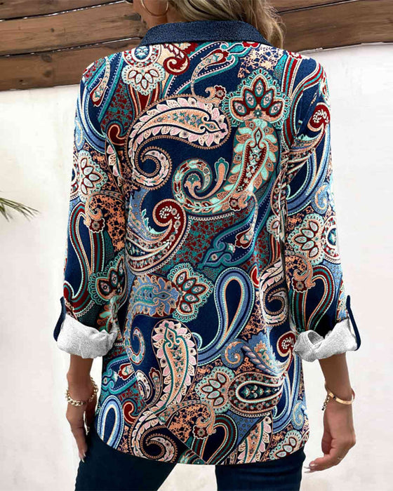 Paisley print lapel blouse