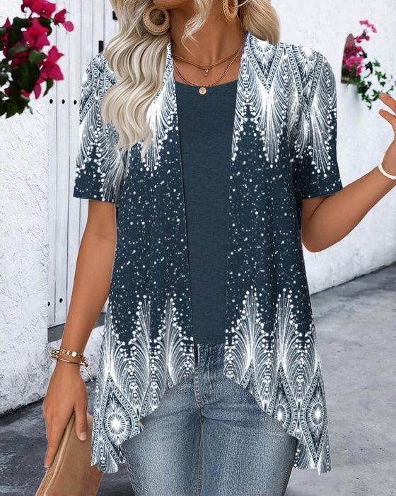 Irregular Short-Sleeved Positioning Fake Two-Piece Blouse