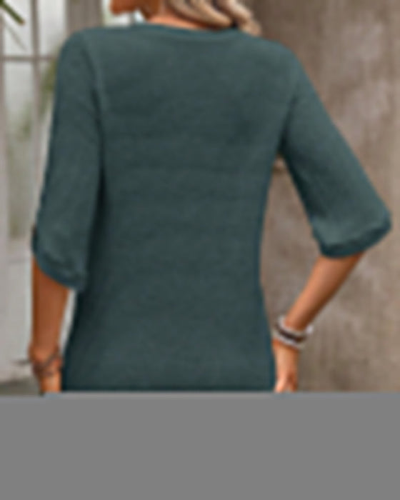 Waffle Solid Crew Neck Top