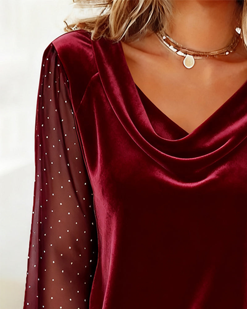 Swing Collar Paneled Long-Sleeved Top